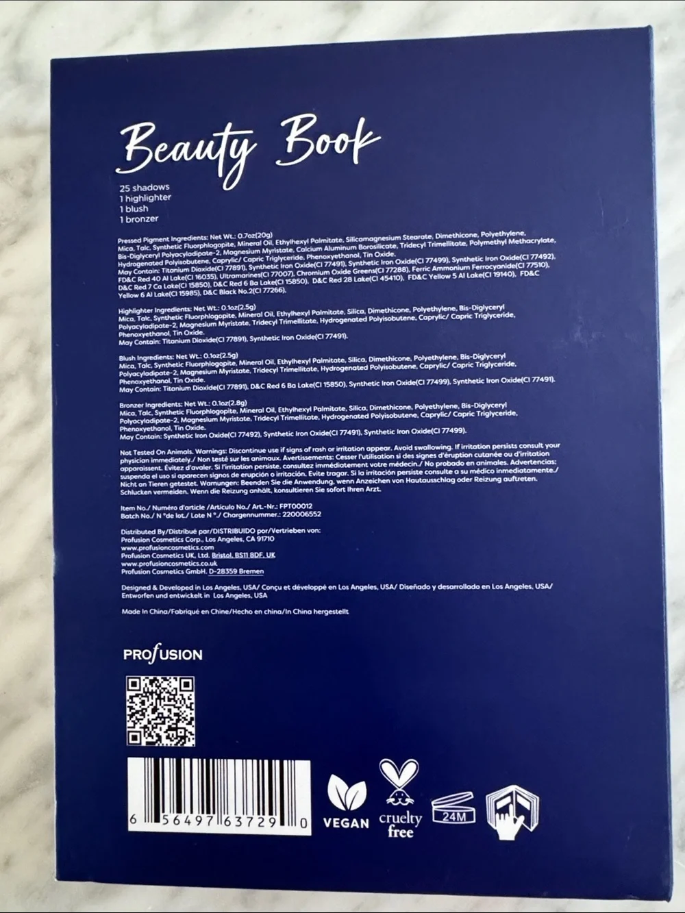 Profusion Beauty Book Eye & Face makeup. 25 shadows, highlighter, blush, bronzer